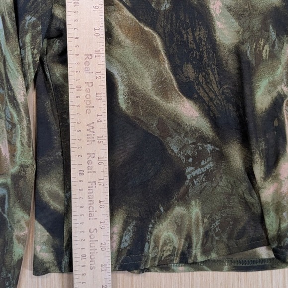 Jolie Joy Women's XL Sheer Mesh Top Green Rave Festival Party Edgy Layering Camo - Picture 7 of 8